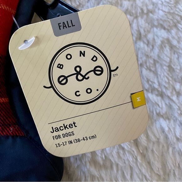 BOND & CO PLAID/DARK BLUE INSULATED DOG JACKET /W VELCRO CLOSE M (DOGS 15-17 IN) - Picture 10 of 11